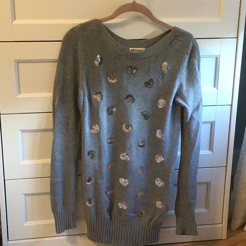 H&M Grey Sweatshirt with Sequined Hearts